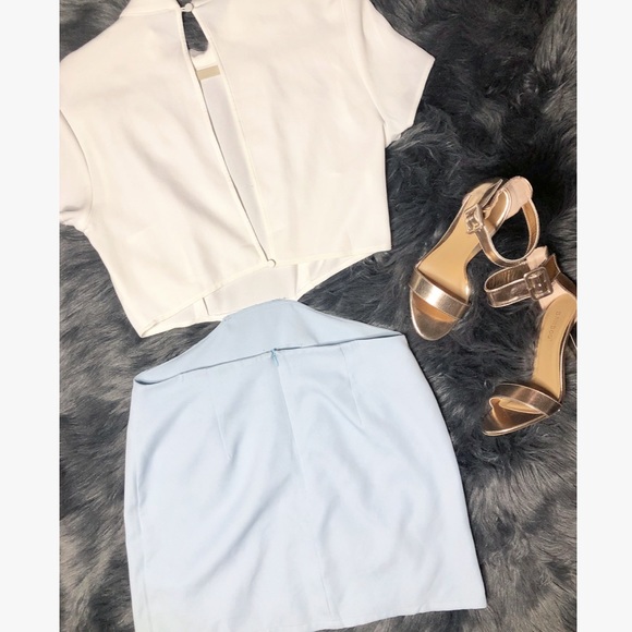 Tobi White Pastel Blue Mockneck Cutout Mini Dress - Picture 3 of 8